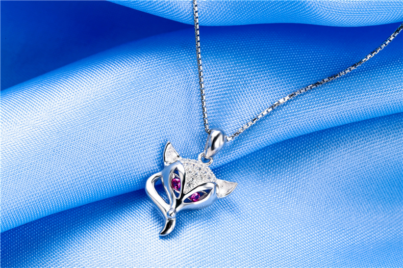 Authentic 925 Sterling Silver Necklace Classical Lovely Animal Purple Fox Pendants Adjustable Necklace For Women Fine Jewelry 12