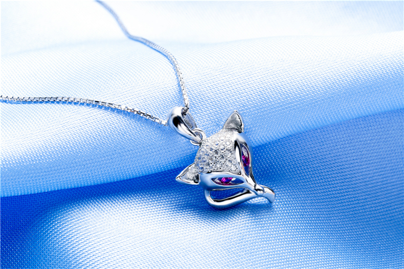 Authentic 925 Sterling Silver Necklace Classical Lovely Animal Purple Fox Pendants Adjustable Necklace For Women Fine Jewelry 11